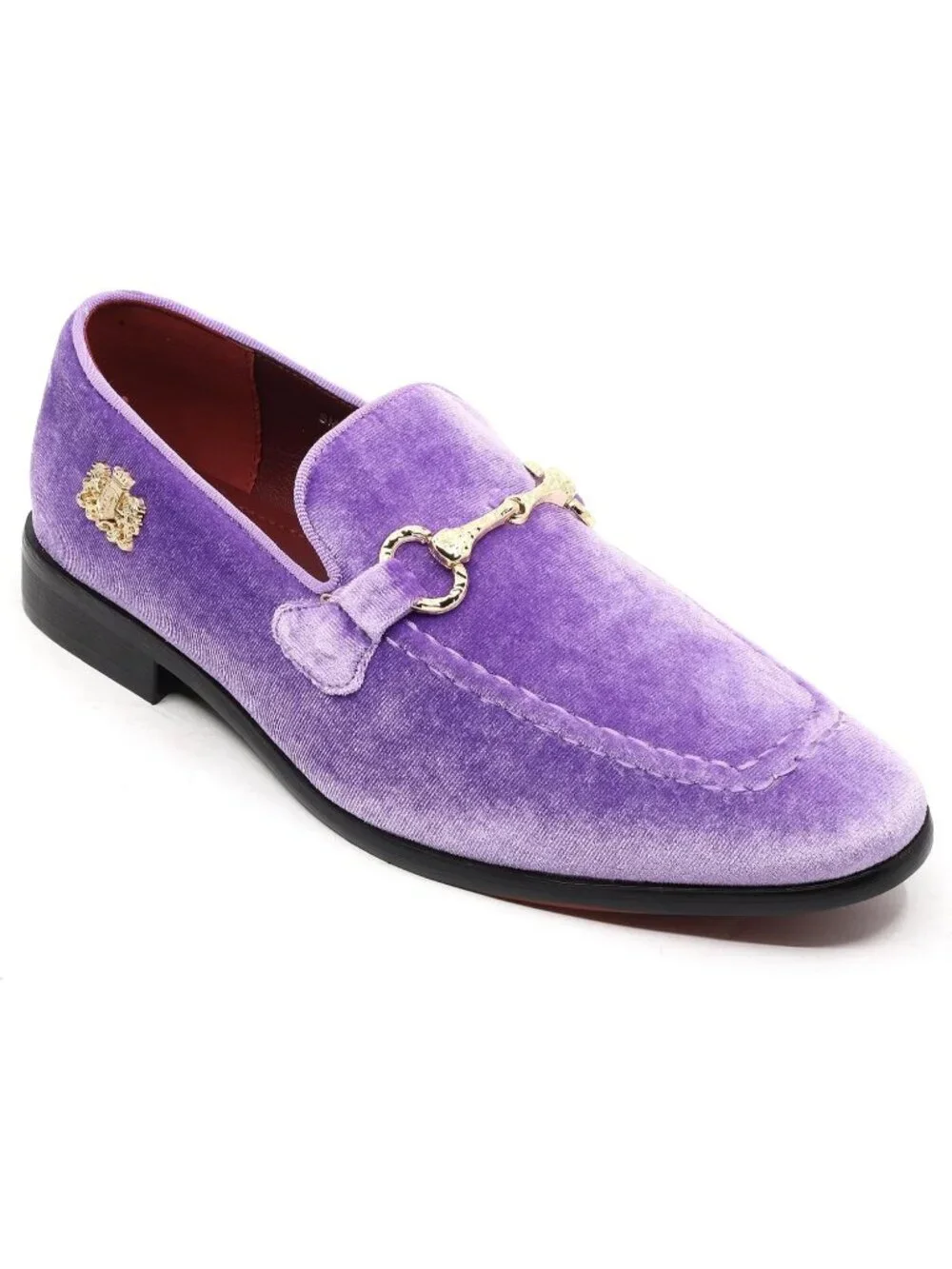 Metrocharm Men's Lavender Rubber Velvet Loafer Gold Buckle Slip On Classic Shoes